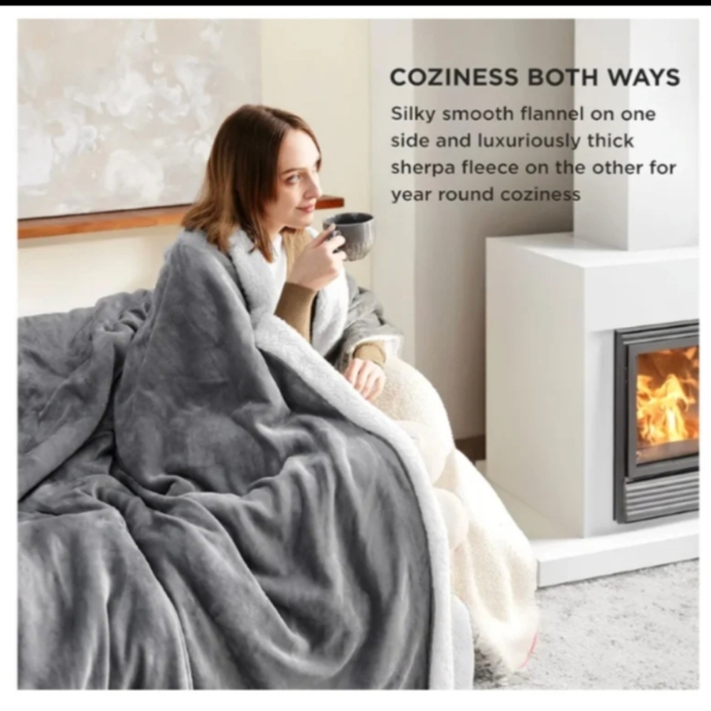 Grey 50 x 60  Sherpa Fleece Throw Blanket